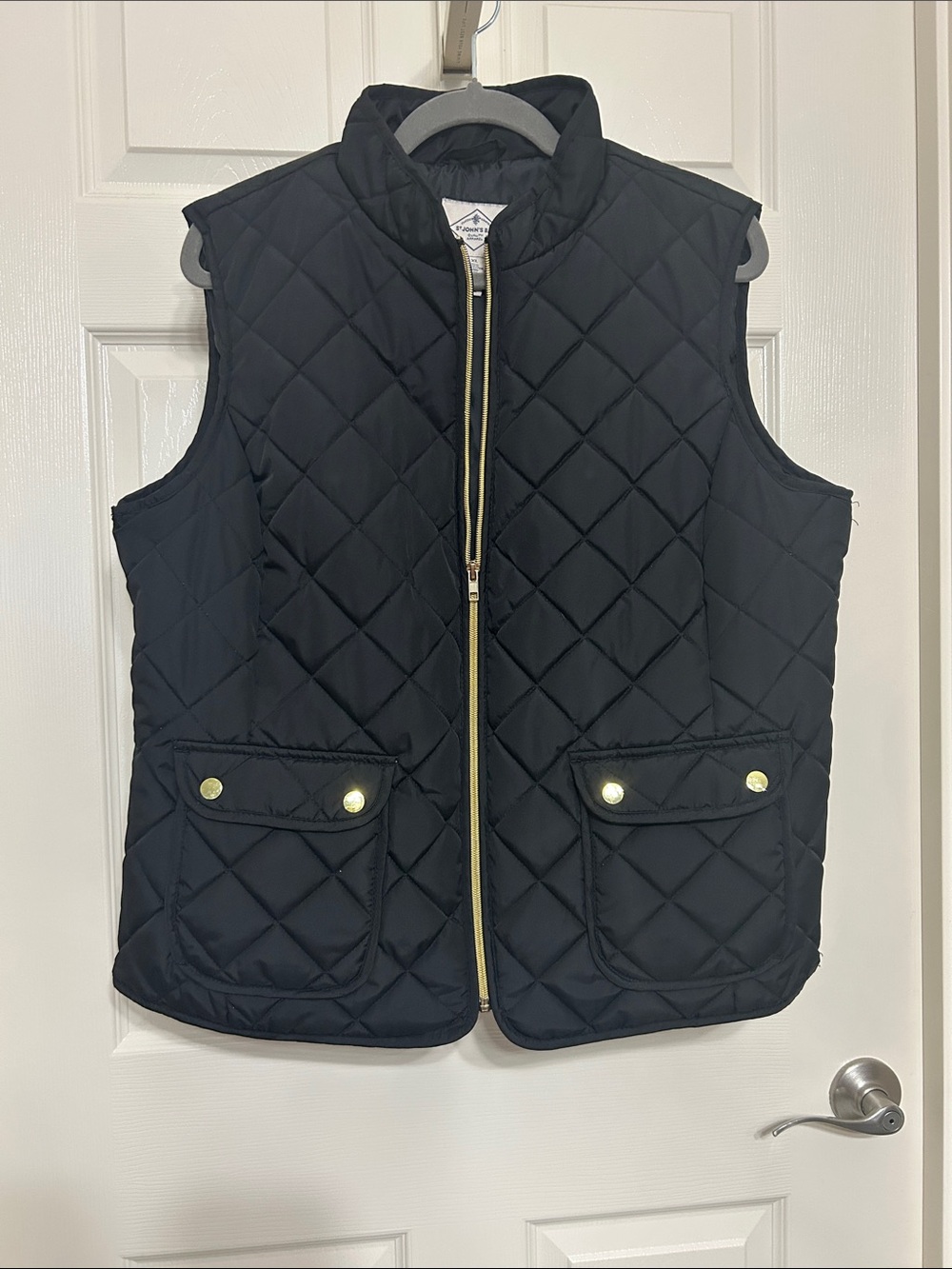 St. John's Bay Black Quilted Vest with Gold Hardware